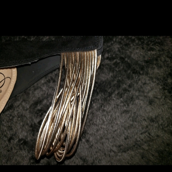 Awesome Heart D Black Heels Stilettos Gold Ankle Straps Pointed-Toe Sz 10M - Picture 6 of 10